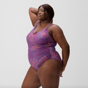 Women's Plus Size Shaping V Neck Swimsuit Pink/Orange