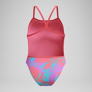 Club Training Bedruckter Badeanzug mit V-Rückenausschnitt Pink/Grün für Damen