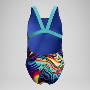 Maillot de bain Fille Powerback imprimé numérique bleu/violet