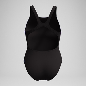 Club Training Bedruckter Recordback-Badeanzug Schwarz/Blau für Damen