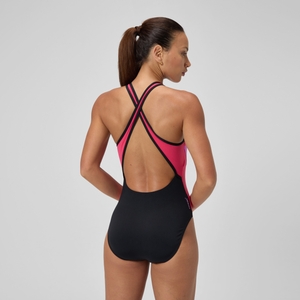 Maillot de bain Femme à col haut Splice Crossback noir/rouge