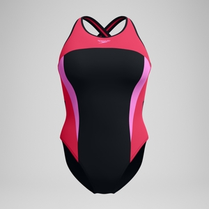 Maillot de bain Femme à col haut Splice Crossback noir/rouge
