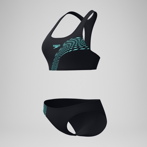 Placement-Bikini Schwarz/Türkis für Damen