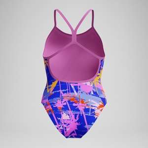 Girls' Club Training Printed V Back Swimsuit Blue/Pink