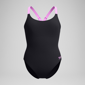 Maillot de bain Femme effet galbant Crossback noir/rose