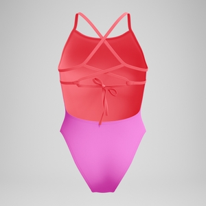 Women's Club Training Solid Lattice Tie Back Swimsuit Pink/Coral