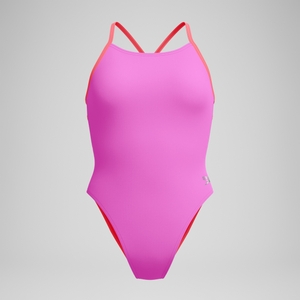 Women's Club Training Solid Lattice Tie Back Swimsuit Pink/Coral