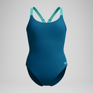 Maillot de bain Femme effet galbant Crossback sarcelle foncé/vert
