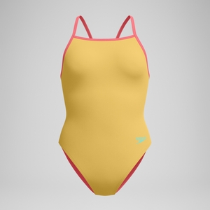 Women's Solid Tri Back One Piece Yellow