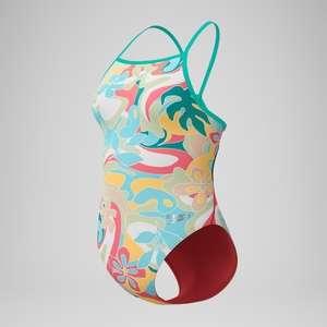 Women's Printed Tri Back One Piece Pink/Red