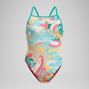 Women's Printed Tri Back One Piece Pink/Red