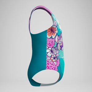 Bedruckter Schwimmlern-Crossback-Badeanzug Grün für Kleinkinder (Mädchen)