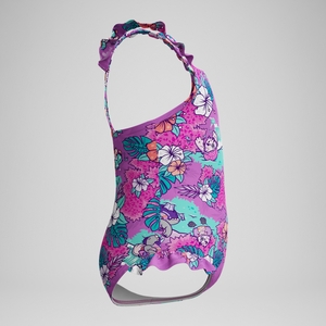 Bedruckter Schwimmlern-Rüschen-Badeanzug mit dünnen Trägern Pink für Kleinkinder (Mädchen)