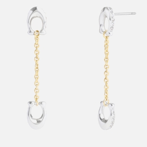 Coach Signature Pavé C Linear Silver & Gold-Tone Earrings