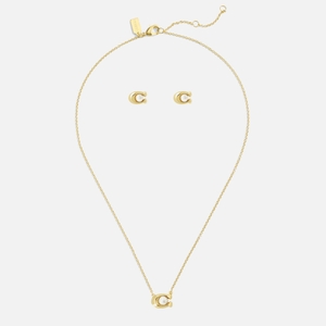 Coach Earrings & Necklace C Gold-Tone Faux Pearl Set