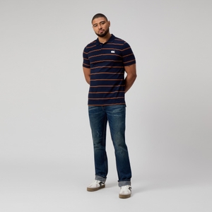 MENS YARN DYE STRIPE POLO NAVY