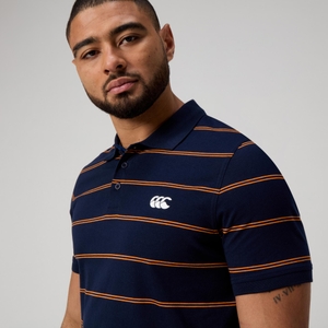 MENS YARN DYE STRIPE POLO NAVY