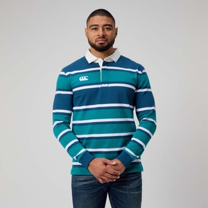 MENS ENGINEERED STRIPE RUGBY BLUE