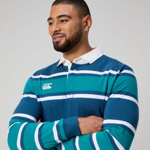 MENS ENGINEERED STRIPE RUGBY BLUE