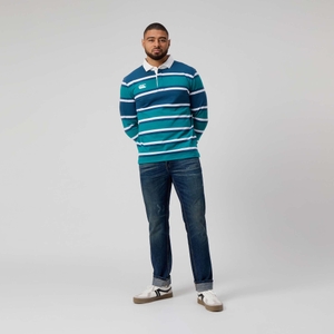 MENS ENGINEERED STRIPE RUGBY BLUE