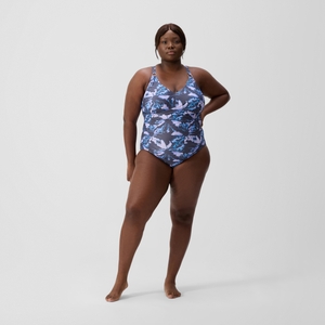 Women's Plus Size Shaping V Neck Swimsuit Grey/Blue
