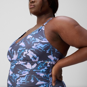 Women's Plus Size Shaping V Neck Swimsuit Grey/Blue
