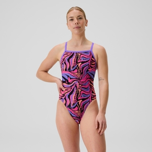 Damen Club Training Turnback Badeanzug mit Print Violett/Pink