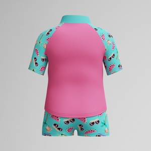 Infant Girls Learn to Swim Short Sleeve Rashguard Set Pink/Turquoise