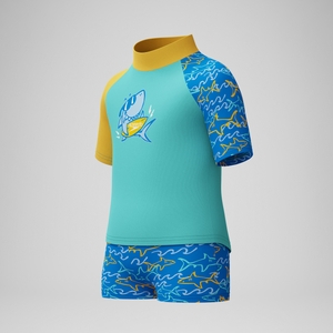 Ensemble rashguard Bébé Garçon Learn to Swim bleu/jaune