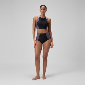 Women's Colorblock Racerback Crop Top Black/Dark Gray