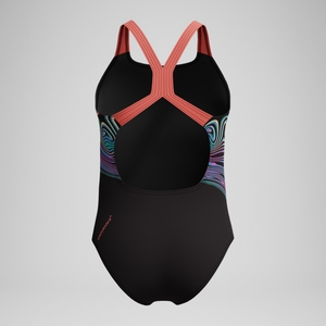 Girls Placement Powerback Swimsuit Black/Orange