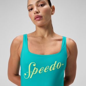 Women's Logo Square Back Swimsuit Turquoise