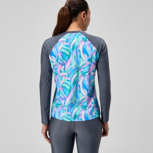 Damen Langarm-Badeshirt mit Print Grau/Grün
