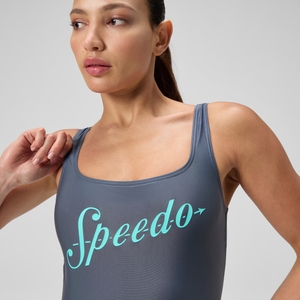 Women's Logo Square Back Swimsuit Grey/Turquoise
