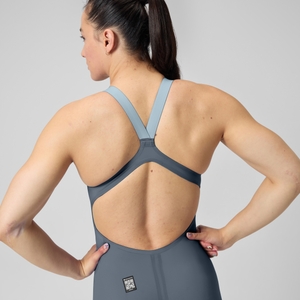 Combinaison partielle Femme Fastskin LZR Pure Valor 2.0 dos ouvert gris/bleu