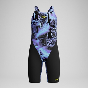 Mädchen Fastskin Endurance+ Max Kneeskin mit offenem Rücken Schwarz/Blau