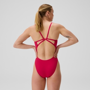 Monopièce d’entraînement rouge uni à dos en toile pour femmes
