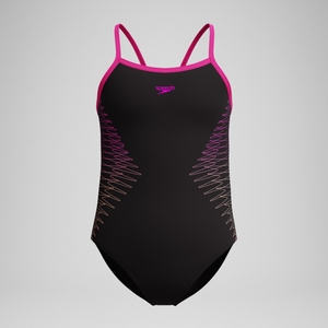 Girls Plastisol Placement Thinstrap Swimsuit Black/Pink
