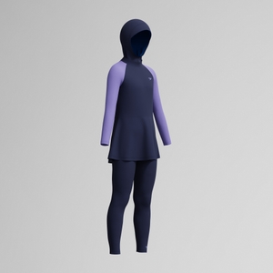 Mädchen dreiteiliges Schwimm-Set Marineblau/Flieder