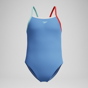 Girls Solid Propel Back One Piece Blue/Red