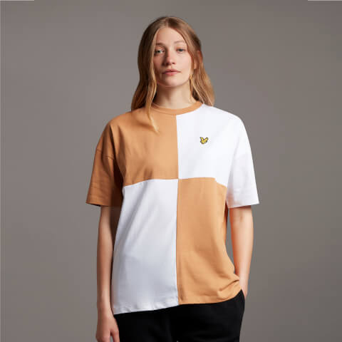 Women's Patchwork T-Shirt - White/Tan