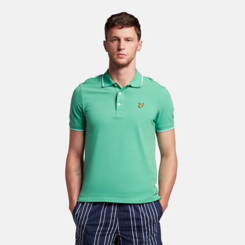 Men's Tipped Polo Shirt - Green Glaze/White