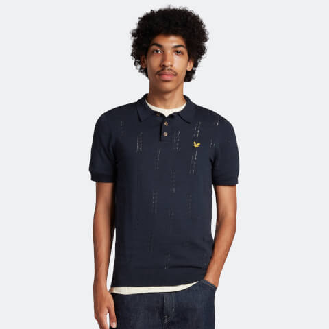 Men's Archive Dot Cable Knitted Polo Shirt - Dark Navy