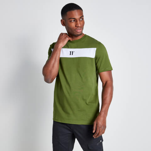 Cut and Sew Panelled T-Shirt - Darkest Spruce Green / White