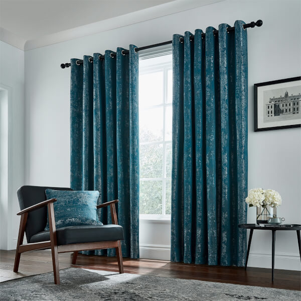Blue Eyelet Curtains 90 X 54