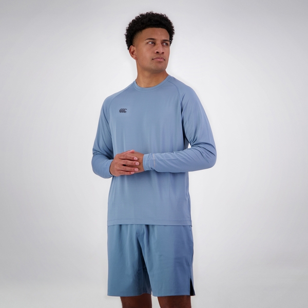 canterbury of new zealand MENS TEMPO+ LONG SLEEVE TRAINING T-SHIRT BLUE