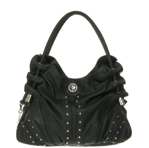 Suzy Smith Studded Slouch Hobo Bag  - Black