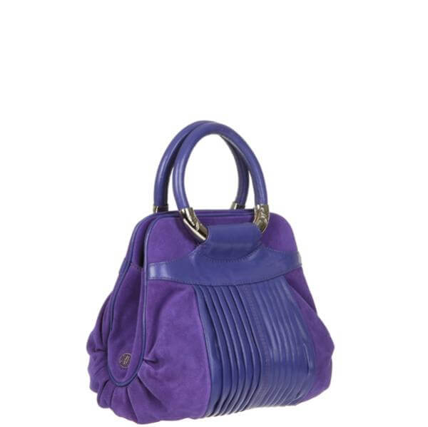 Ri2k Ivy Suede and Leather Pleat Front Grab Bag