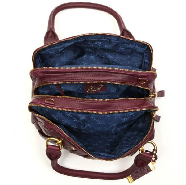 Ri2k Tannah Pleated Triple Compartment Leather Tote Bag 