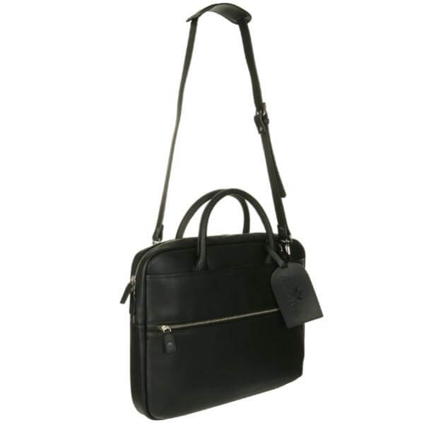 Penelope and Parker Carlito Leather Large Zip Laptop Bag - Black